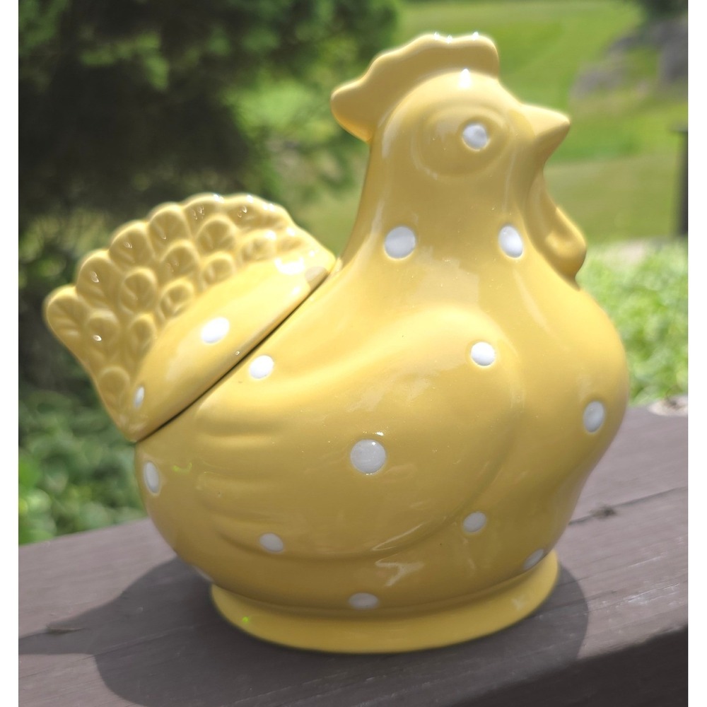 Temp-tations by Tara Polka Dot Yellow Ceramic Hen on Nest Lidded Candy Dish